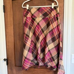 Bandolino Asymmetrical Plaid Skirt in Pink and Brown